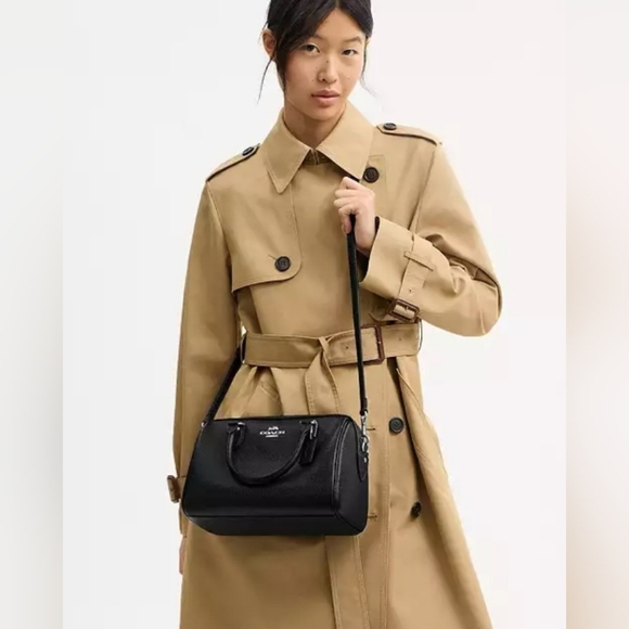 Coach Rowan Pebbled Leather Satchel In Black NWOT - Picture 10 of 11